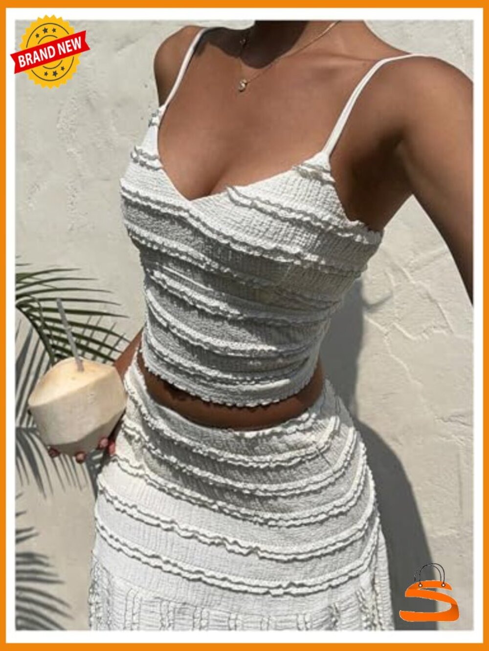 Women's 2 Piece Skirt Set Tiered Crop Camisole Maxi Skirt Vacation Outfits - Picture 5 of 6